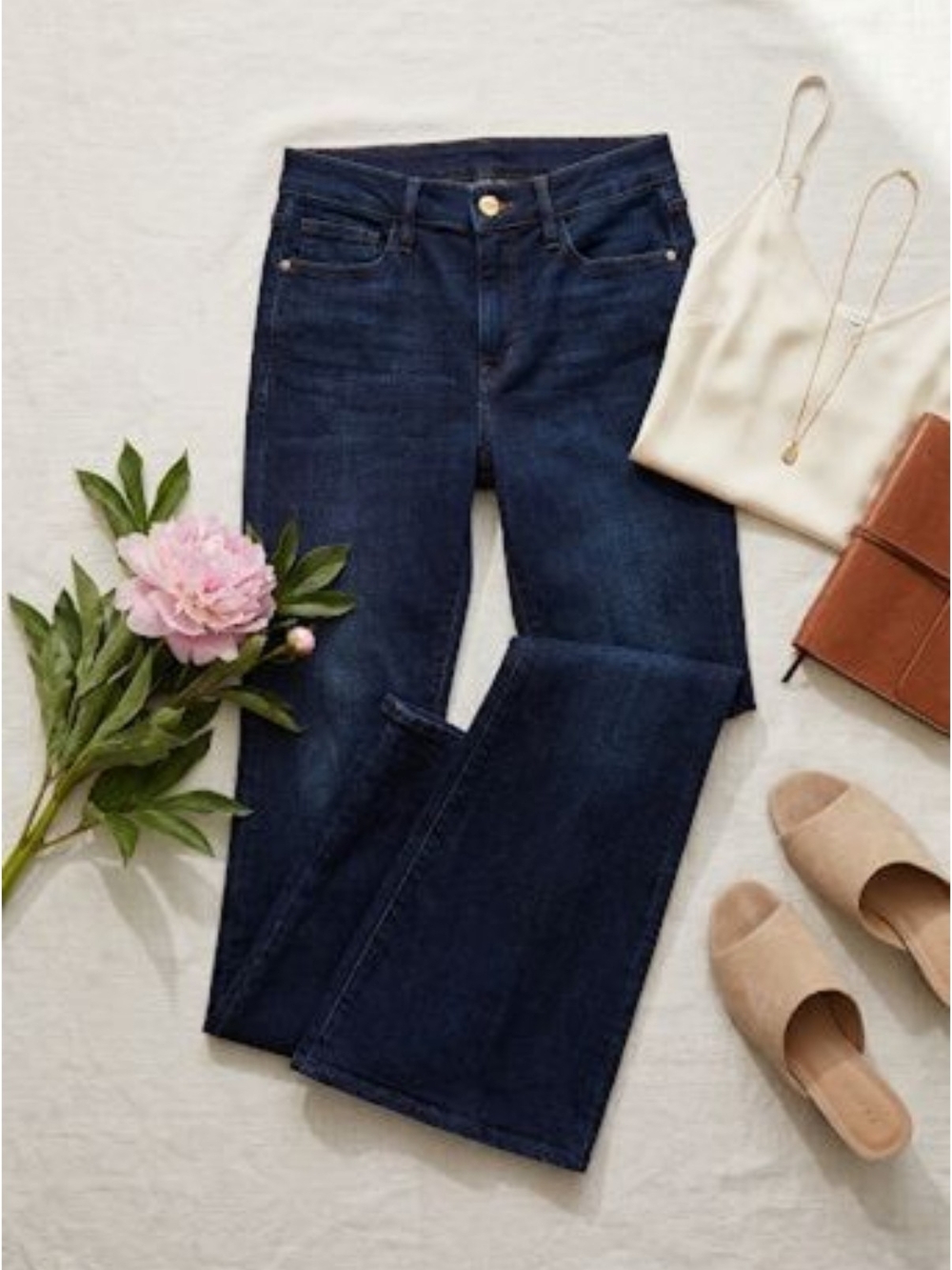 FRAME Denim Dark Wash Blue Flare Cropped Jeans, Size 27